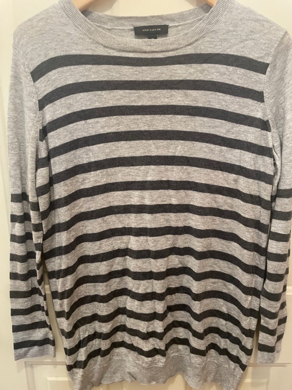 Ann Taylor gray and black striped long-sleeve sweater